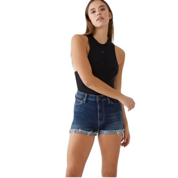 True Religion Jennie Curvy High Rise Denim Shorts Size 25 NWT $119 MSRP